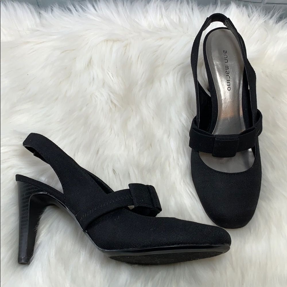 Ann Marino Black  Bow Trim Fabric Slingback Size‎ 9